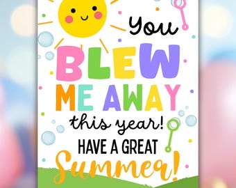 Modello di etichetta regalo "Mi hai lasciato senza parole", etichette stampabili di fine anno scolastico, etichette modificabili "Buona estate con le bolle" per la scuola materna, download immediato