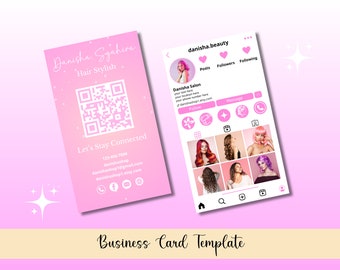 Instagram Business Cards, DIY Canva Template Design, Pink Business Card, Make Up Artist Salon Cards,  Beauty Artist Business Card Template
