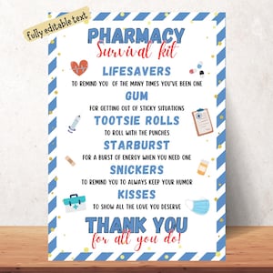 Pharmacy Survival Kit Tag, Pharmacy Appreciation Gift Tag, Pharmacy Technician Gift, National Pharmacy Week Gift Ideas, Thank You Pharmacist