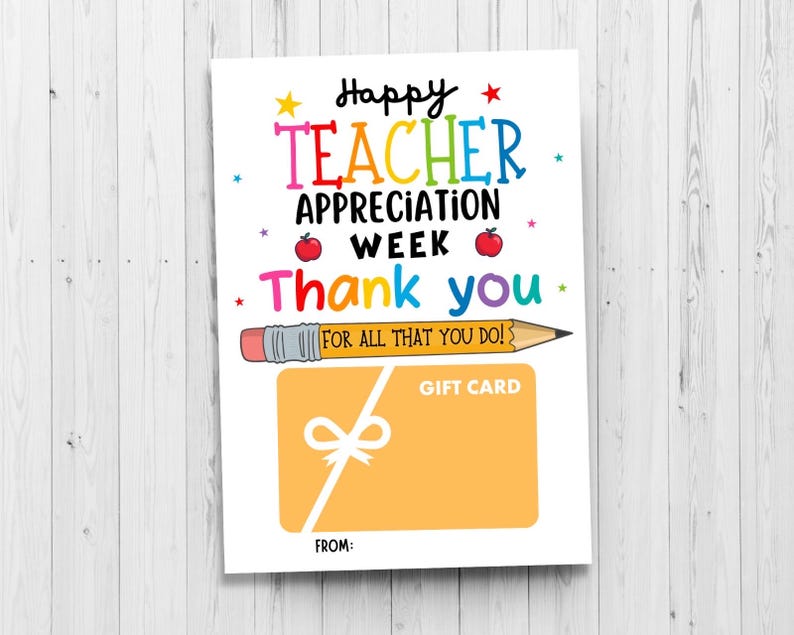 Teacher Appreciation Gift Card Holder: Printable Thank You Gift (PDF ...