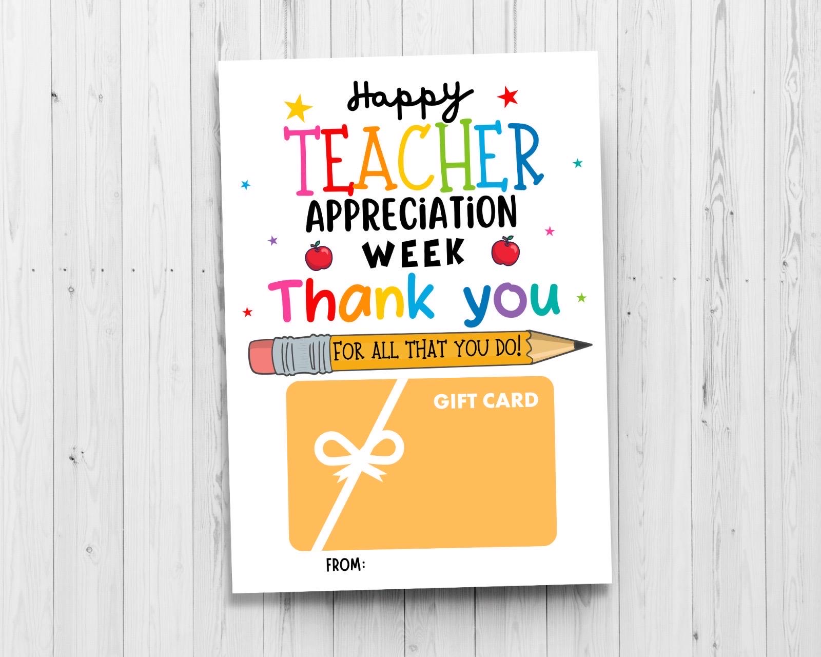 Teacher Appreciation Gift Card Holder: Printable Thank You Gift (PDF ...