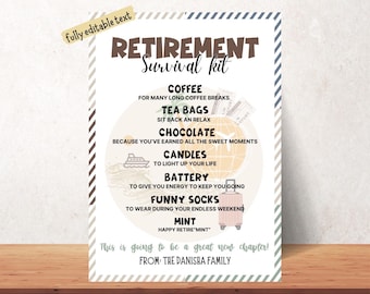 Retirement Survival Kit Gift Tag: Editable Printable (Digital Download)