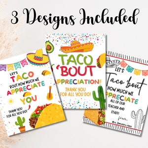 Bordje taco waardering, bordje taco over waardering leraar personeel, bedankbord tacobar, bord Mexicaans eten en snacks afdrukbaar