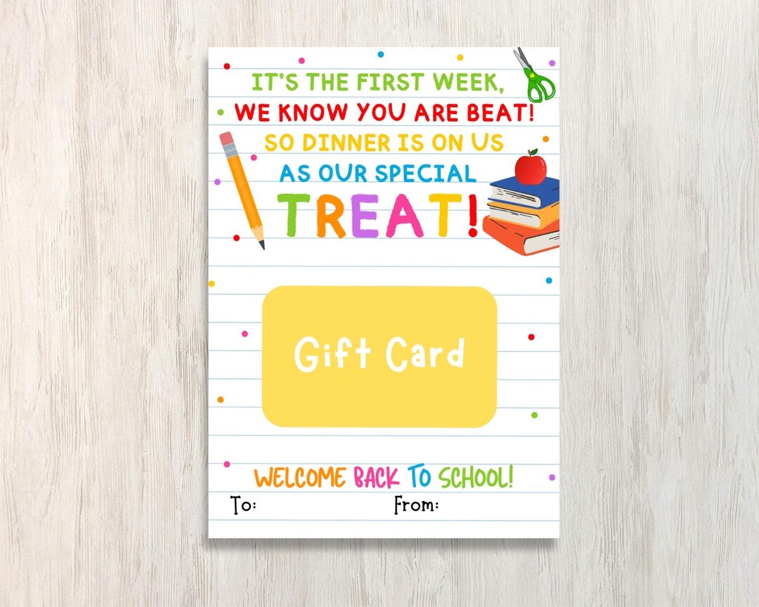Back to School Teacher Gift, Printable Dinner Gift Card Holder, First ...