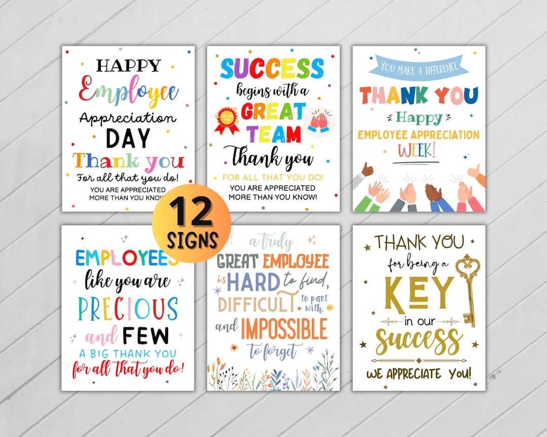 Employee Appreciation Printable Sign: 12 Thank You Posters (digital ...