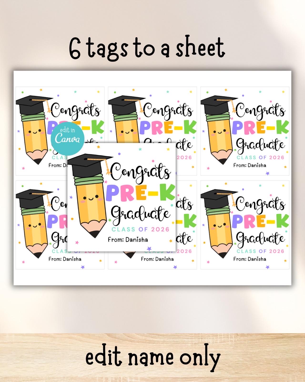Pre K Graduation Gift Tags Printable, Preschool Congrats Grad Favor ...