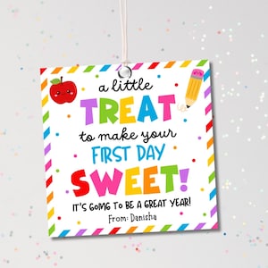 A Little Treat to Make the First Day Sweet Gift Tag, First Day of School Tag, Teacher, Student, Classmate, Back to School Tag Printable