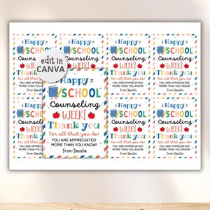 School Counseling Week Gift Tag, Printable Counselor Appreciation Week Treat Bag Tag, National School Counseling Staff Thank You Card image 2