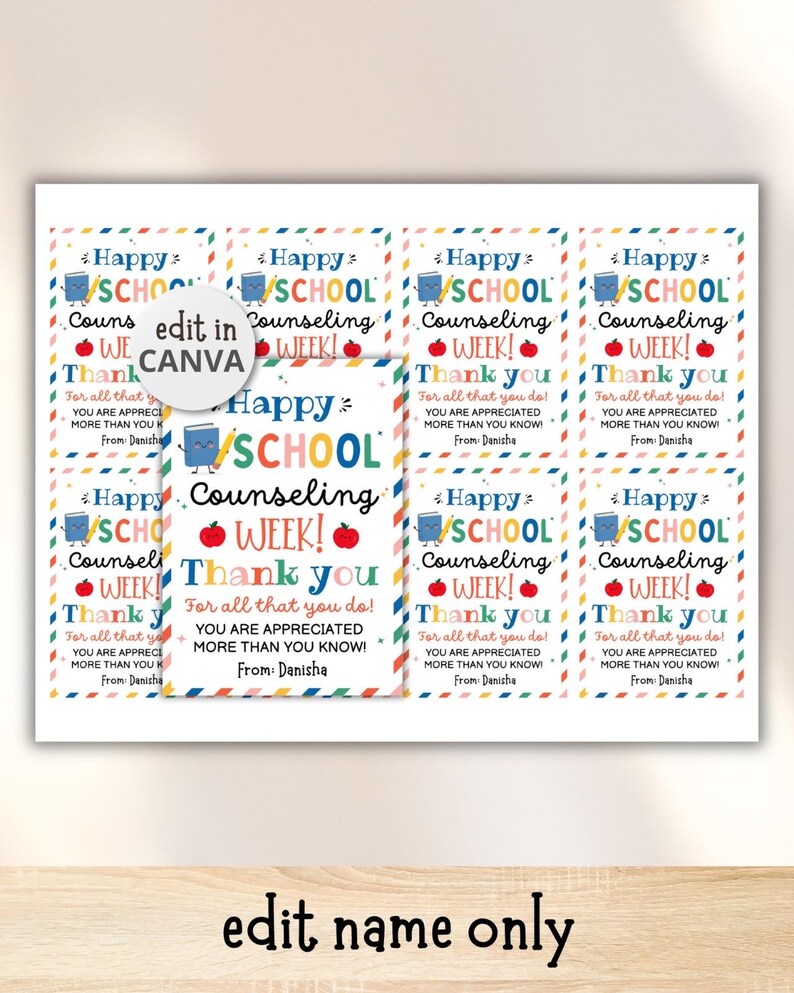School Counseling Week Gift Tag, Printable Counselor Appreciation Week Treat Bag Tag, National School Counseling Staff Thank You Card image 2