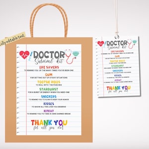 Doctor Survival Kit Gift Tags: Printable Medical Staff Appreciation (DIY Editable Template)
