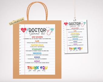 Doctor Survival Kit Gift Tags: Printable Medical Staff Appreciation (DIY Editable Template)