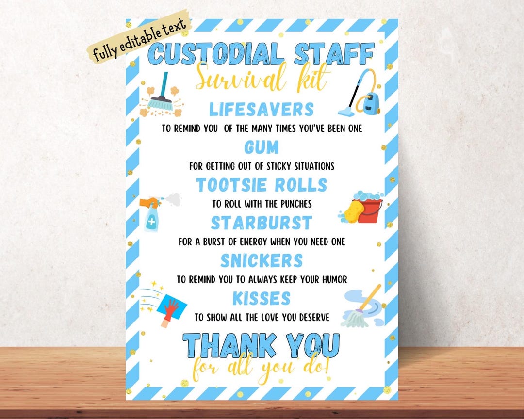 Custodian Staff Survival Kit Tag: Appreciation Gift (printable