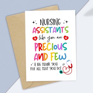 Tarjeta imprimible para asistente de enfermería, tarjeta de felicitación para la semana de la CNA, asistentes de enfermería como tú son valiosos y pocos, tarjeta de agradecimiento