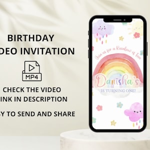 Rainbow First Birthday Video Invitation, Digital Rainbow 1st Birthday Evite, Mobile Magic Rainbow Party, Electronic Rainbow Birthday Invite