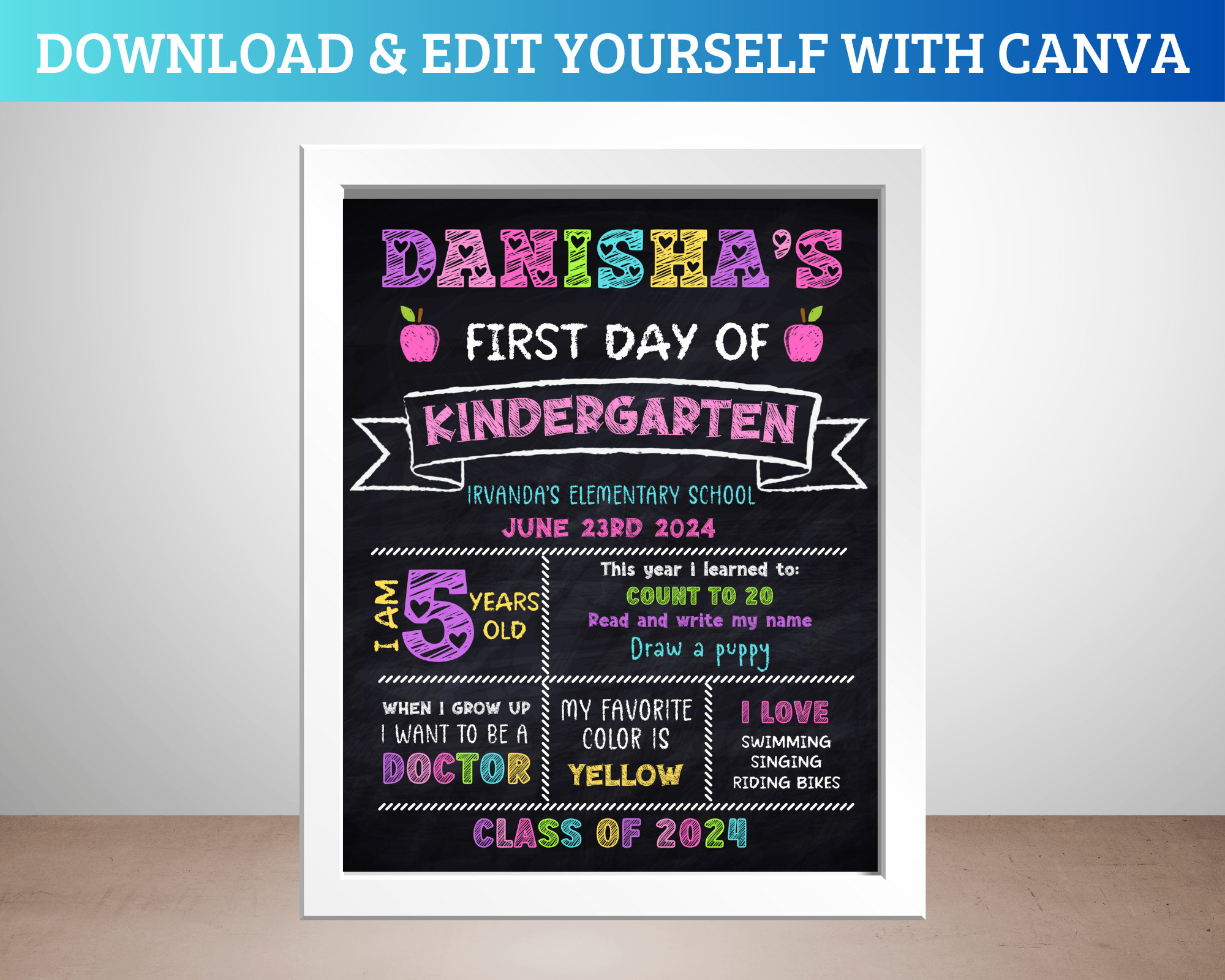 First Day of School Sign EASY DIY Canva Template Printable Editable 1st ...