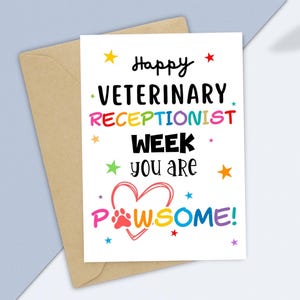 Cartão de recepcionista veterinário para impressão, Cartão de recepcionista veterinário, Presentes para recepcionista veterinário, Cartão da Semana do Recepcionista Veterinário, Cartão de agradecimento em PDF
