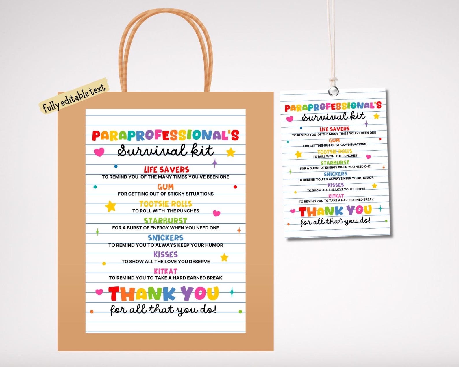 Paraprofessional Survival Kit Tag: Appreciation Gift (digital Download ...