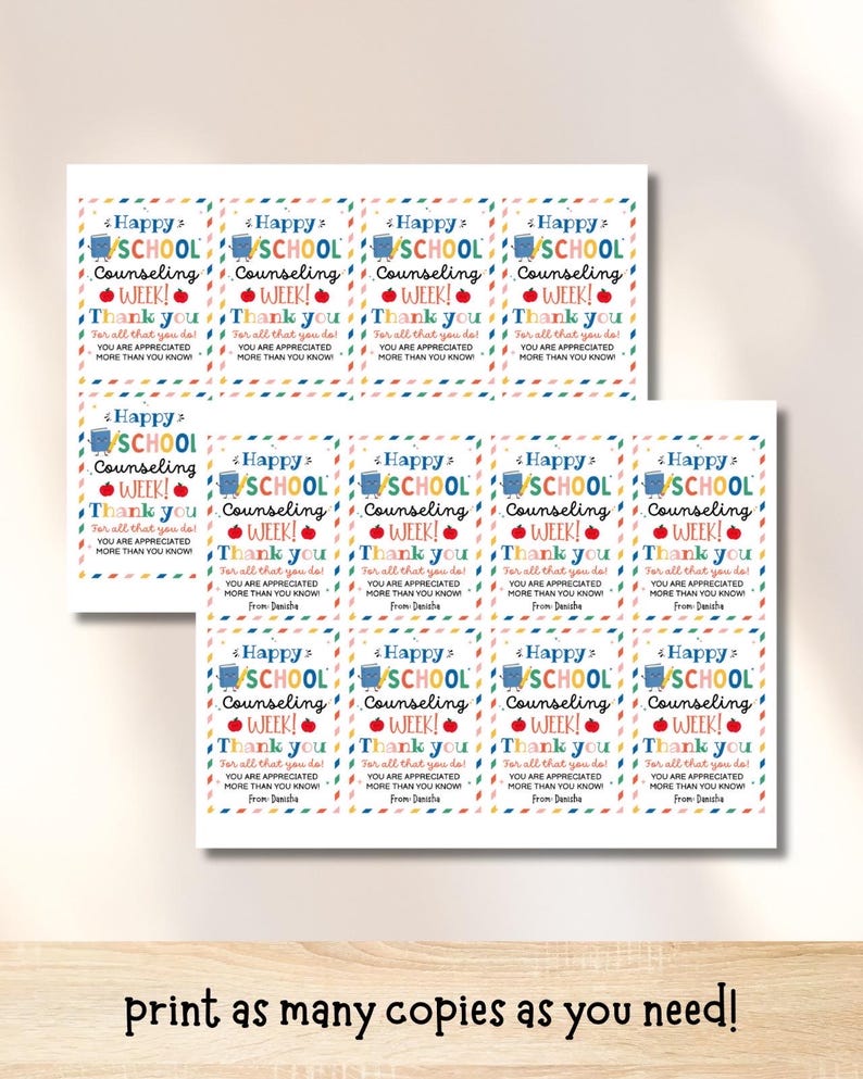 School Counseling Week Gift Tag, Printable Counselor Appreciation Week Treat Bag Tag, National School Counseling Staff Thank You Card image 4