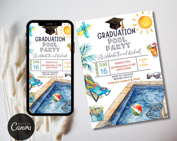 Modello di invito per festa di laurea in piscina, invito