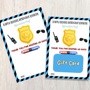 Porte-cartes d'officier des ressources scolaires imprimable, carte d'officier des ressources scolaires, porte-cadeau de la journée des officiers des ressources scolaires, carte de remerciement SRO