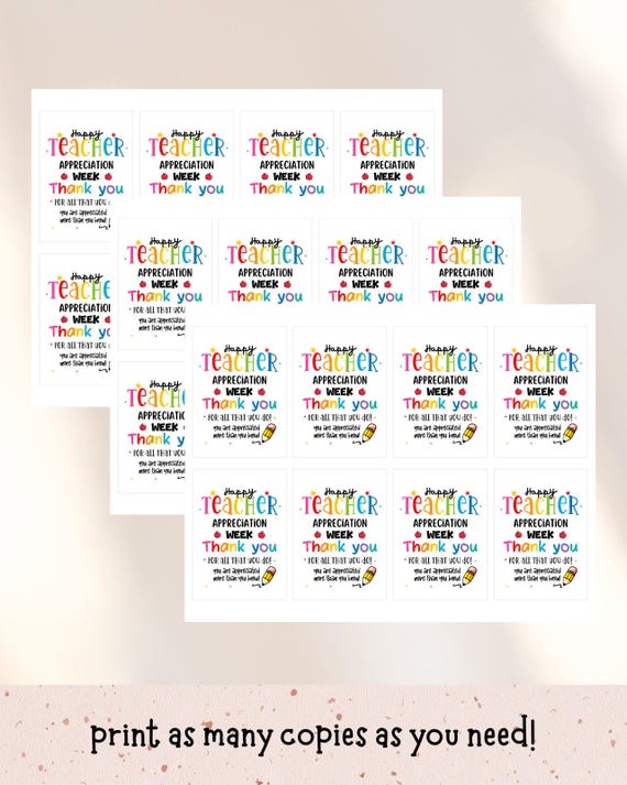 EDITABLE Teacher Appreciation Week Gift Tags Thank You Teacher Gift Tag School Party Favor Printable Label Template Instant Digital Download
