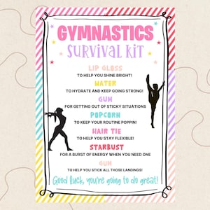 Editable Gymnastics Survival Kit Printable, Gymnastics Meet Gift Idea, Gymnast Gift, Gymnastics Treat Gift Tag, Gymnastics Goody Bags, Canva
