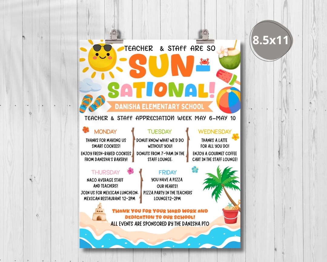 Editable Beach Theme Teacher Appreciation Week Itinerary Poster ...