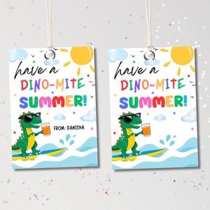 Dinosaurier-Ende des Schulendes, Dino-Mite Sommer-Letzter Schultag-Tag, Dino-Klassenlehrer-Dankeschön-Tag, druckbare Vorlage, Sommerbeutelanhänger