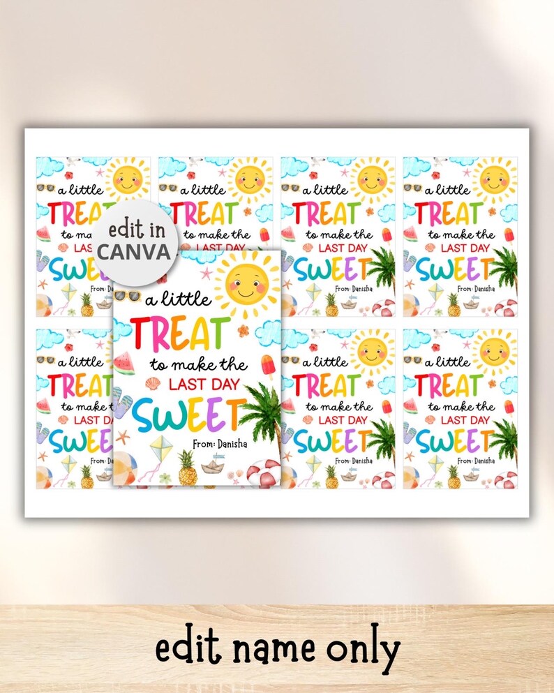 Leuke cadeaukaartjes voor de laatste schooldag, afdrukbare tags voor zomertraktatie voor leerlingen leraren voorschoolse opvang Eindejaar goodiebaglabel afbeelding 3