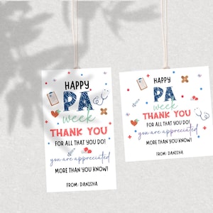 Physician Assistant Week Gift Tag Printable, Happy PA Week Favor Tags, Physician Assistant Appreciation Gift, Thank You Treat Tags, Canva