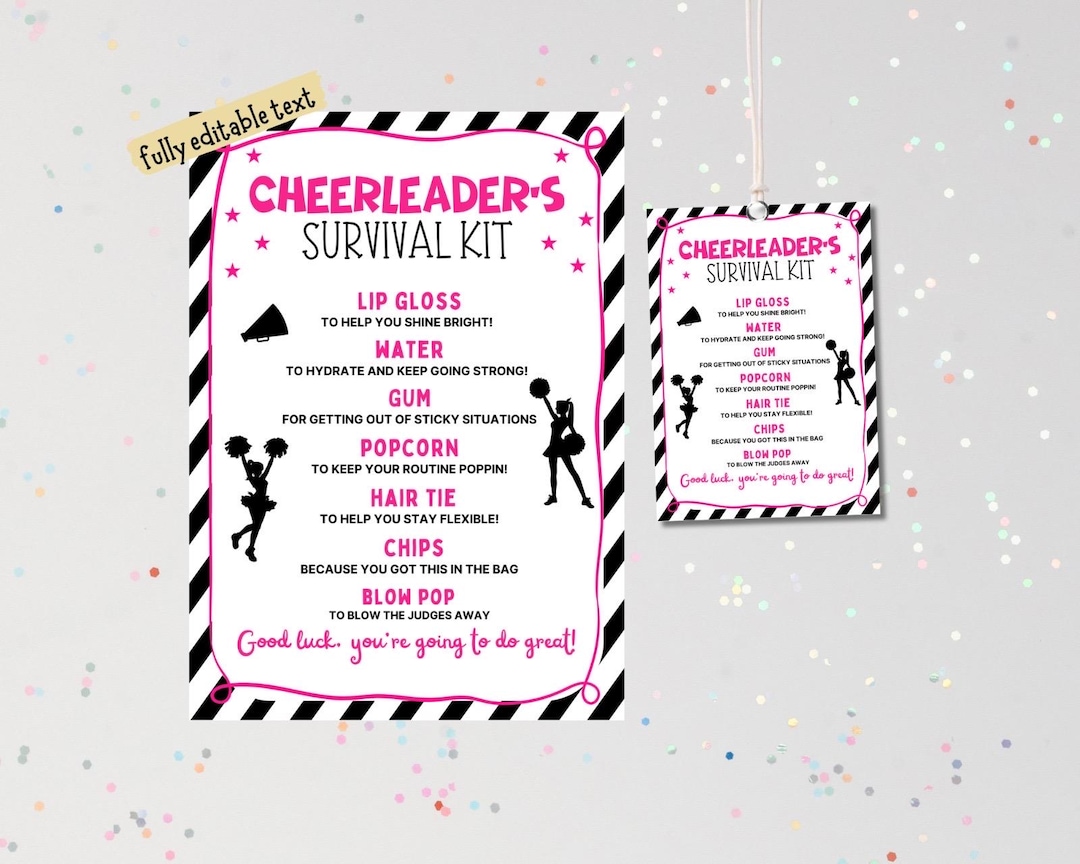 EDITABLE Cheer Survival Kit Printable, Gift Bag Idea, Printable Cheer ...