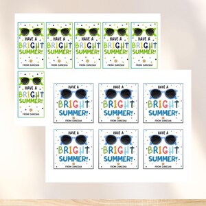 Etiquetas de regalo para un verano brillante, etiquetas imprimibles con el mensaje "Se acabó la escuela", etiquetas con el mensaje "Gafas de sol", regalo de fin de año escolar para preescolar y jardín de infantes. imagen 5