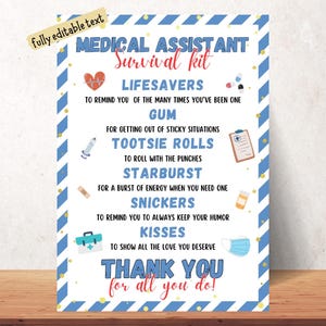 Medical Assistant Appreciation Gift Tag, MA Survival Kit Tag, MA Recognition Week Gift, Happy MA Week Ideas, Nursing Assistant Thank You Tag