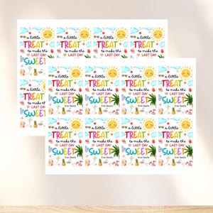 Leuke cadeaukaartjes voor de laatste schooldag, afdrukbare tags voor zomertraktatie voor leerlingen leraren voorschoolse opvang Eindejaar goodiebaglabel afbeelding 2