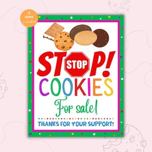Druckbare Stop-Plätzchen zu verkaufen Cookie Stand Schild, Cookie Drop Banner, Cookie Stand Poster, Cookie Verkauf, Spendenstand, Instant Download
