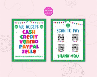 Panneau de paiement pour fille Cookie et modèle modifiable de panneau de prix avec code QR pour les cookies ABC et LBB Panneau Scan to Pay, affiche d'affichage de kiosque à biscuits
