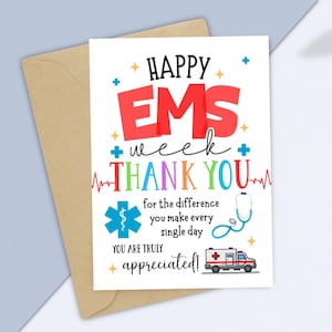 Biglietto settimanale EMS, stampabile per la settimana EMS, biglietto pieghevole 5x7 per la settimana EMS, ringraziamenti EMT/Medico/Paramedico, Settimana dei servizi medici di emergenza