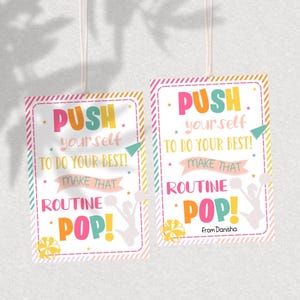 Tagi Push pop Candy Cheer, Push yourself, Routine Pop, Tagi prezentów zespołu Cheer, Taniec, Próba Cheer, Tag smakołyków Cheerleader Good Luck, Tagi trenerów