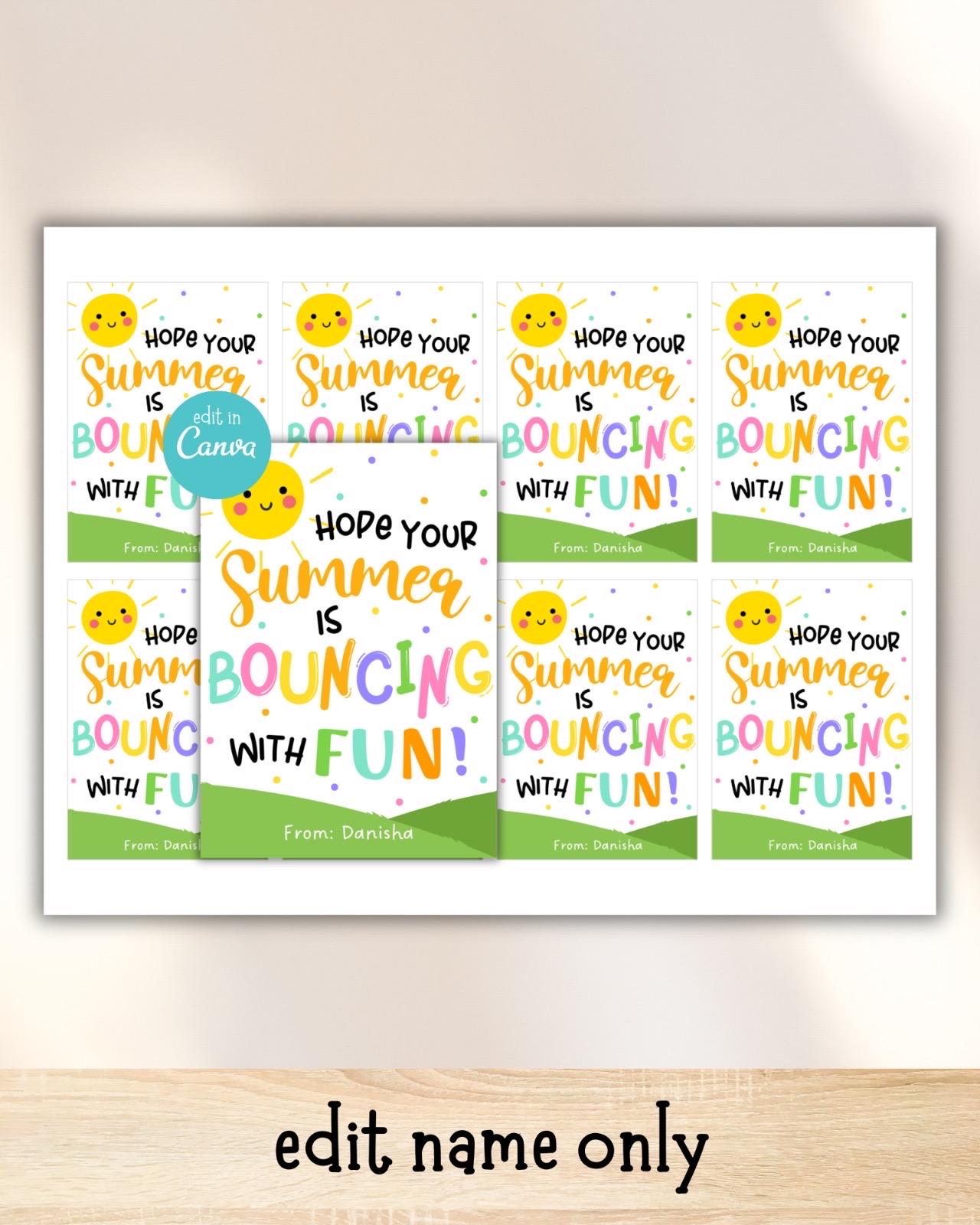 Summer Bouncing With Fun Gift Tag, Bounce Ball Summer Last Day of ...