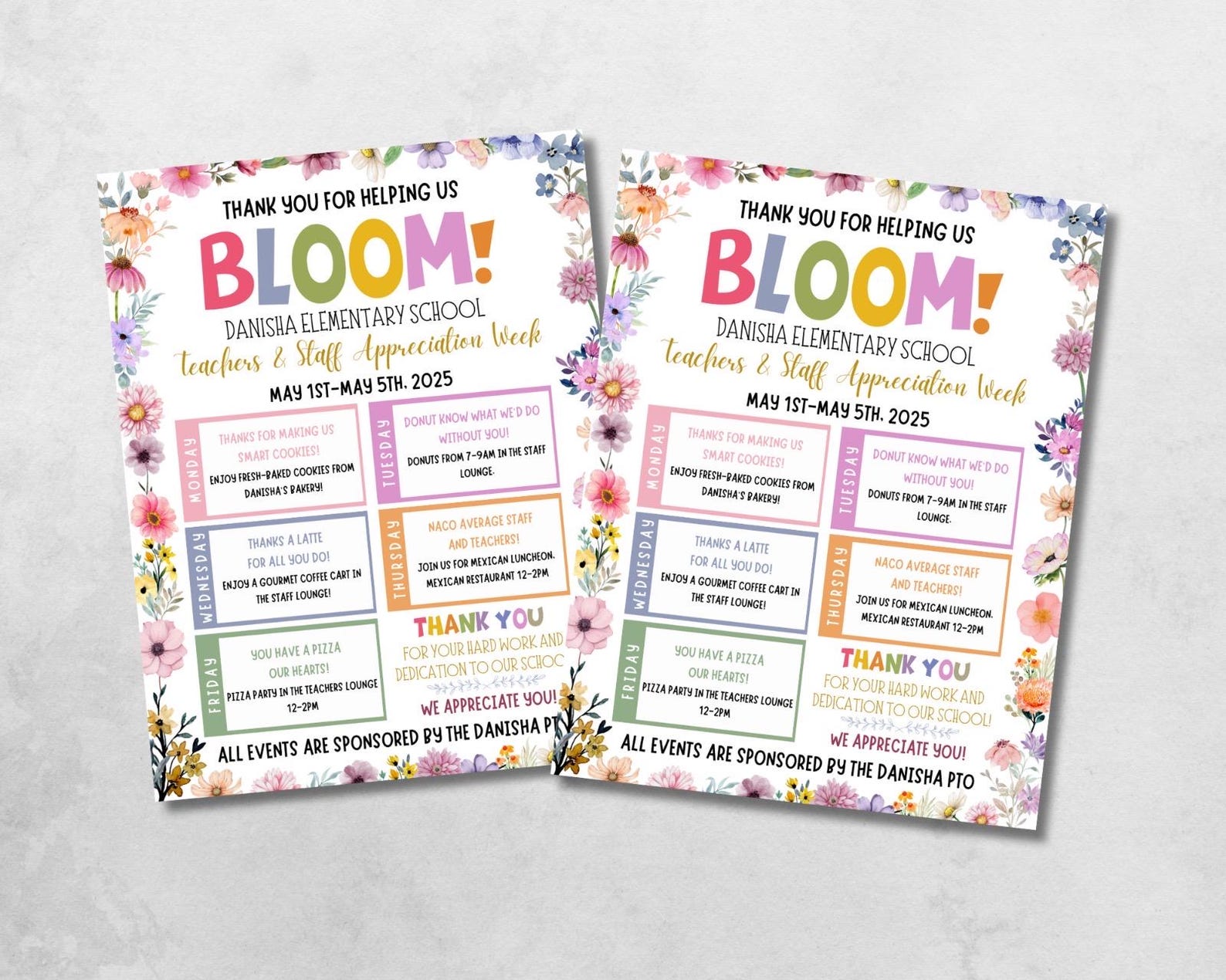 Spring Time Appreciation Week Editable Teacher Appreciation Week Flyer: Floral Spring Theme (digital ...