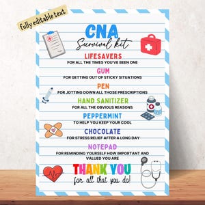 Etiqueta de presente de agradecimento ao CNA, etiqueta de kit de sobrevivência para auxiliar de enfermagem, ideia de presente para a Semana do CNA, presente de agradecimento ao enfermeiro, etiqueta de presente para a Semana Nacional do CNA