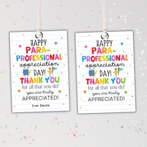 Paraprofessional Appreciation Day Tag: Printable Thank You Label (Editable PDF)