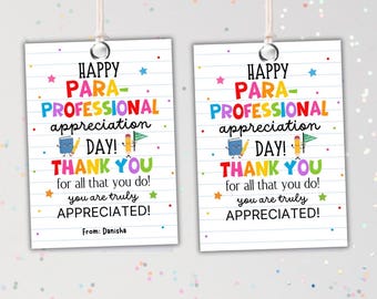 Paraprofessional Appreciation Day Tag: Printable Thank You Label (Editable PDF)