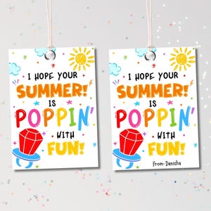 EDITIERBARE Pop Sommer Candy Ring Geschenkanhänger. Haben Sie einen Poppin 'Sommerferien-Aufkleber. Ende des Schuljahres Klassenzimmer Kid Class Party Fasching Goody