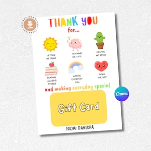 Porte-cartes cadeau de fin d'année pour enseignant Carte de remerciement imprimable pour enseignant du primaire, cadeau de dernier jour d'école d'un élève, été