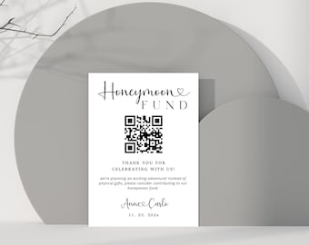 Honeymoon Fund QR Code Sign Template, Minimalist Wedding Cash Gift Sign, Custom Honeymoon Sign, Wedding Cash Gift Honeymoon Qr Code Sign