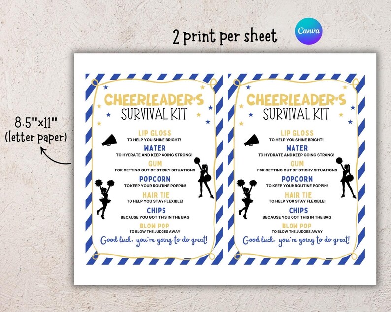 EDITABLE Cheer Survival Kit Printable, Gift Bag Idea, Printable Cheer ...