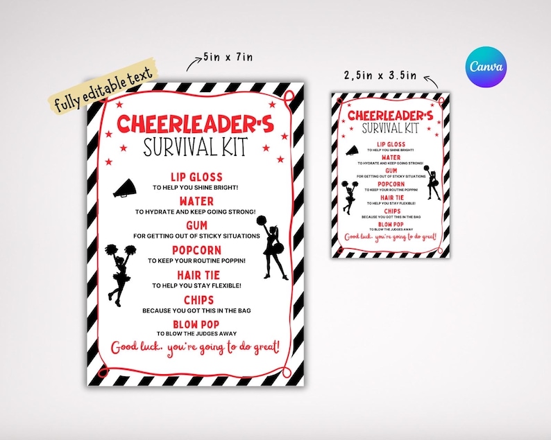 EDITABLE Cheer Survival Kit Printable, Gift Bag Idea, Printable Cheer ...