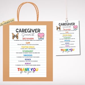 Caregiver Appreciation Gift Tag, Caregiver Survival Kit Tag, Thank You Caregiver Gift, Caregiver Appreciation Day Tag, Assisted Living Week