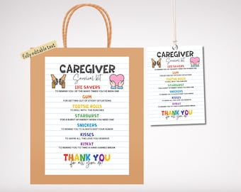 Caregiver Appreciation Gift Tag, Caregiver Survival Kit Tag, Thank You Caregiver Gift, Caregiver Appreciation Day Tag, Assisted Living Week